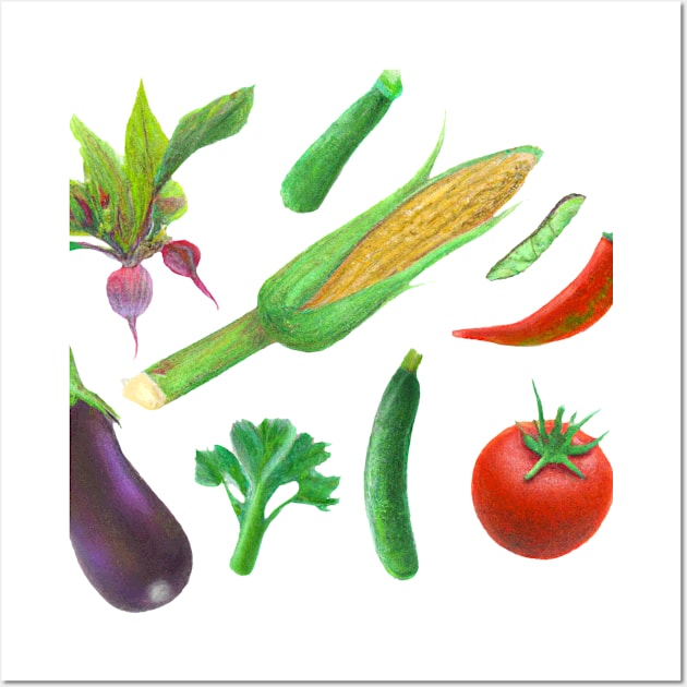 Botanical Illustration - Summer Vegetables Wall Art by Persona2